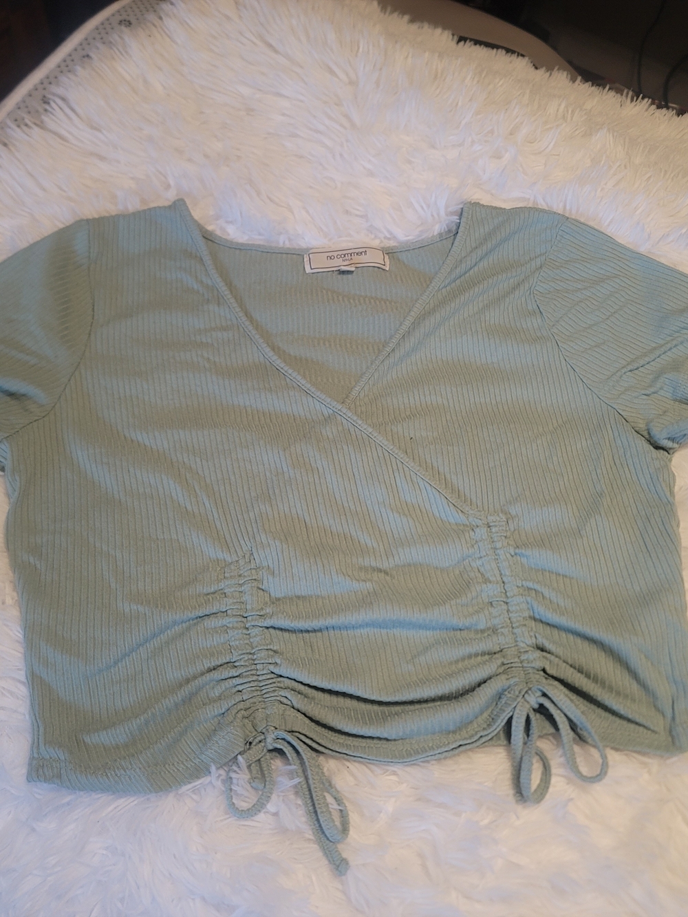🔥3 For $25 No Comment XL Mint Green Ruched Wrap Crop Top